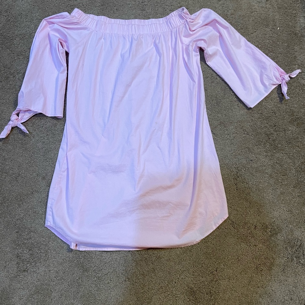 Pink off shoulder shirtdress.